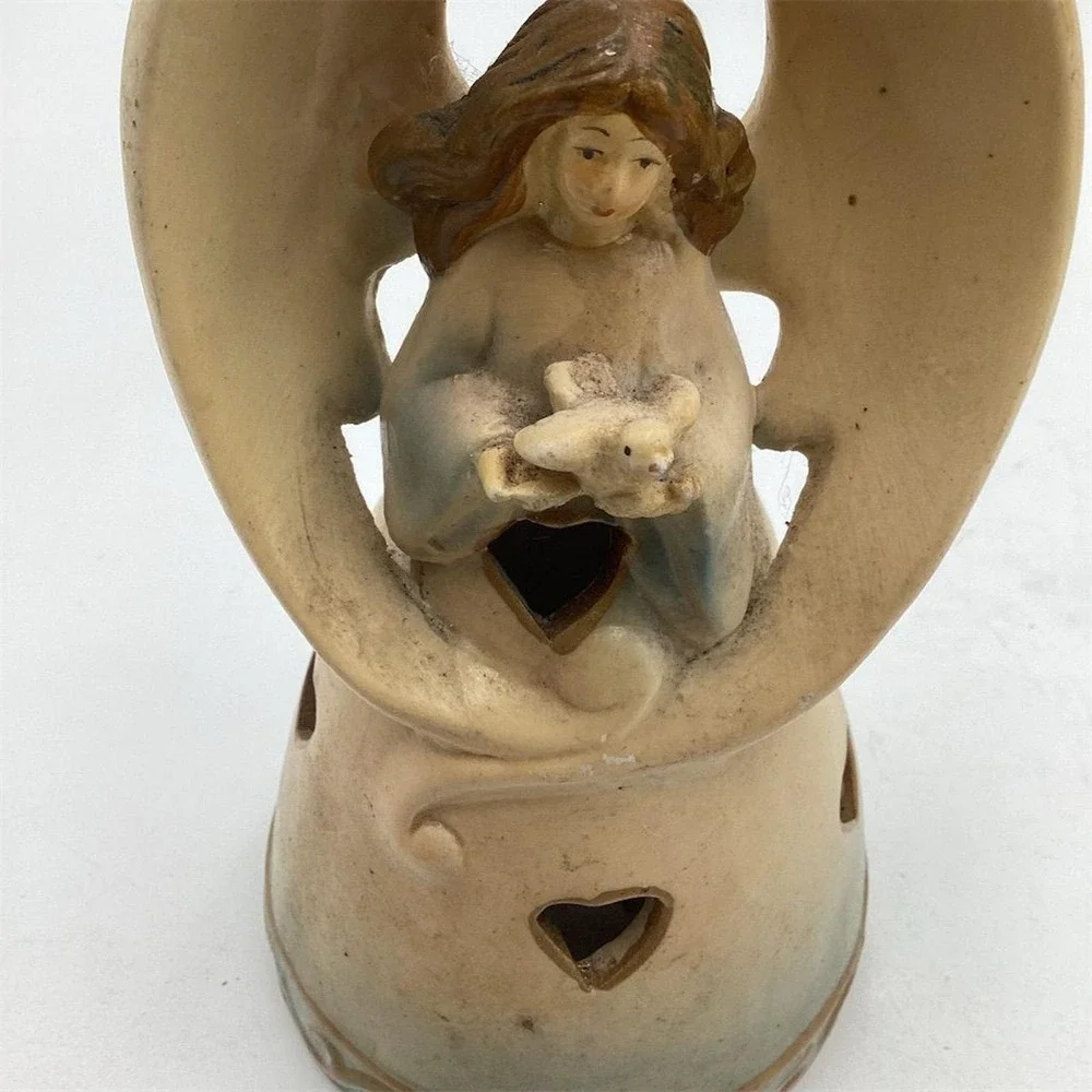 Vintage Ceramic Angel Bell Figurine with Heart Cutouts Home Decor